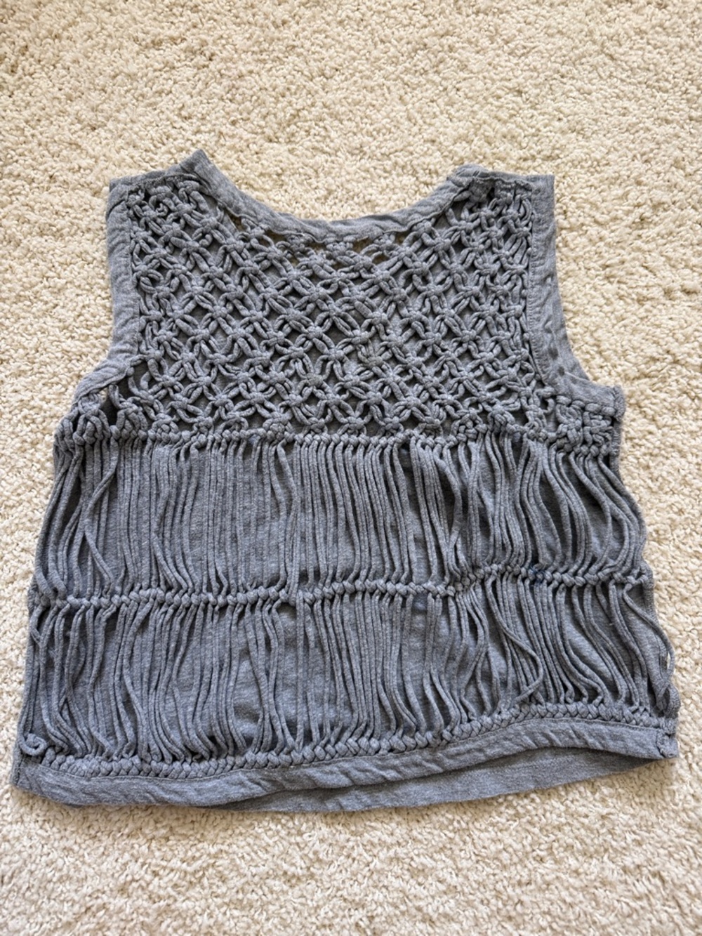 Woven Fringe Knit Tank Top - Gray